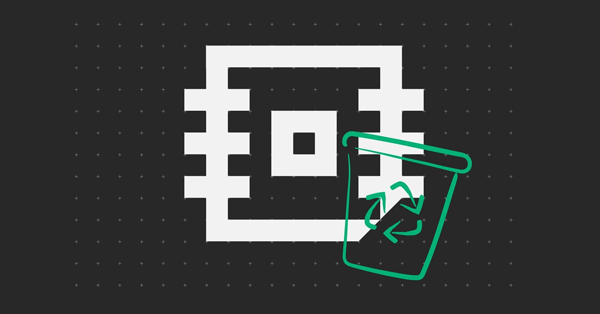 Microchip icon with green recycle bin gesture