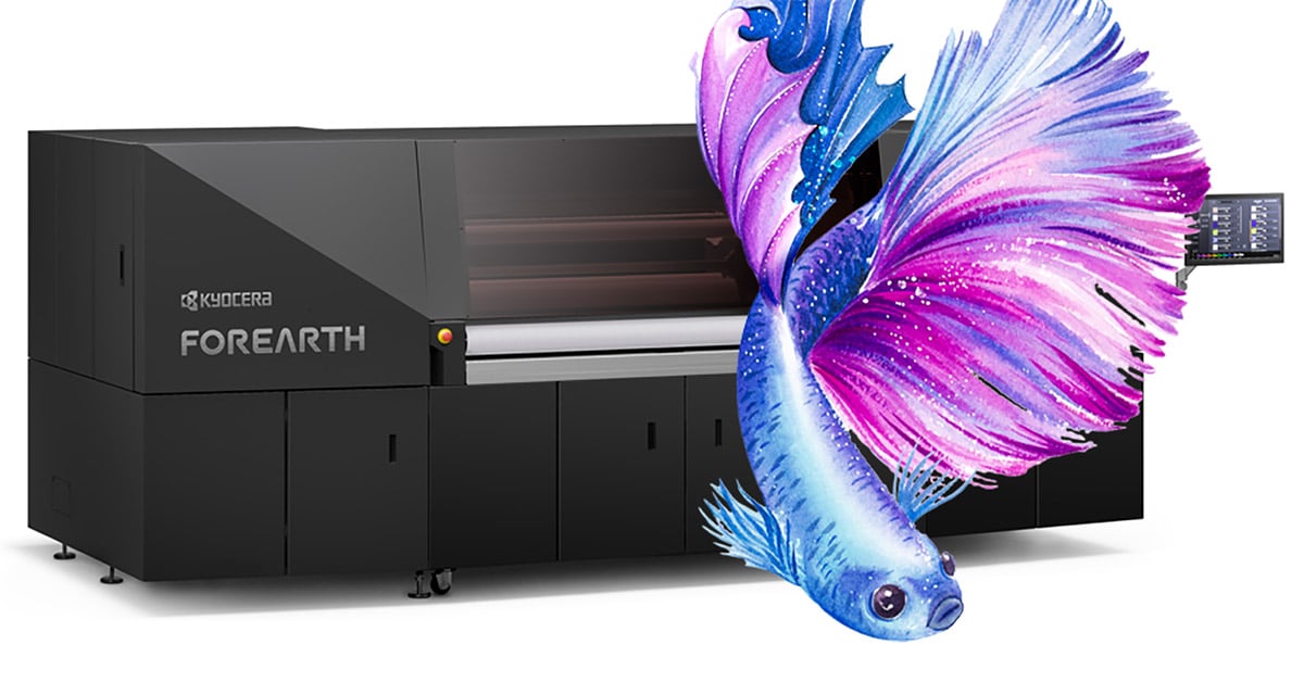 FOREARTH device with blue and purple watercolour illustration of a fish