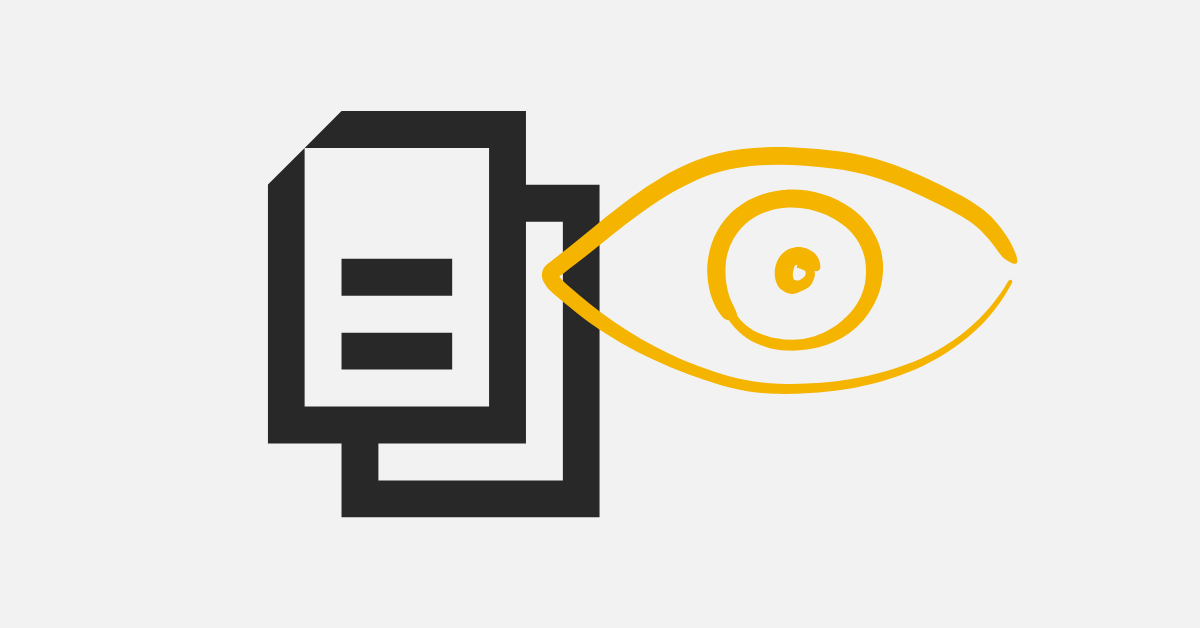 A document icon in black with a yellow stylised/hand-drawn eye